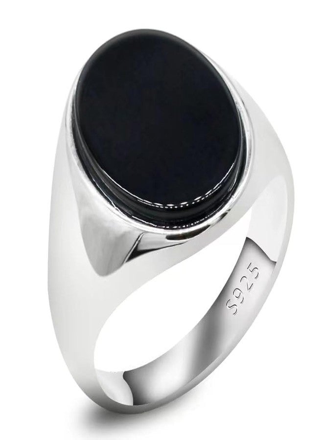 LovePlus S925 Sterling Silver Black Natural Agate Stone Brown Tiger Eye Stone Men's Ring Türkiye Handmade Agate Jewelry Luxury Ring for Men and Women Simple Design 6-13 (12 Black) - Image 1
